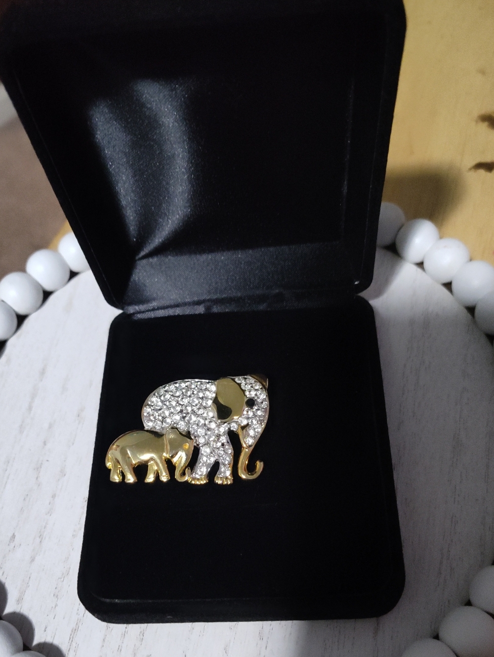 Gold & Rhinestone Elephant Brooch